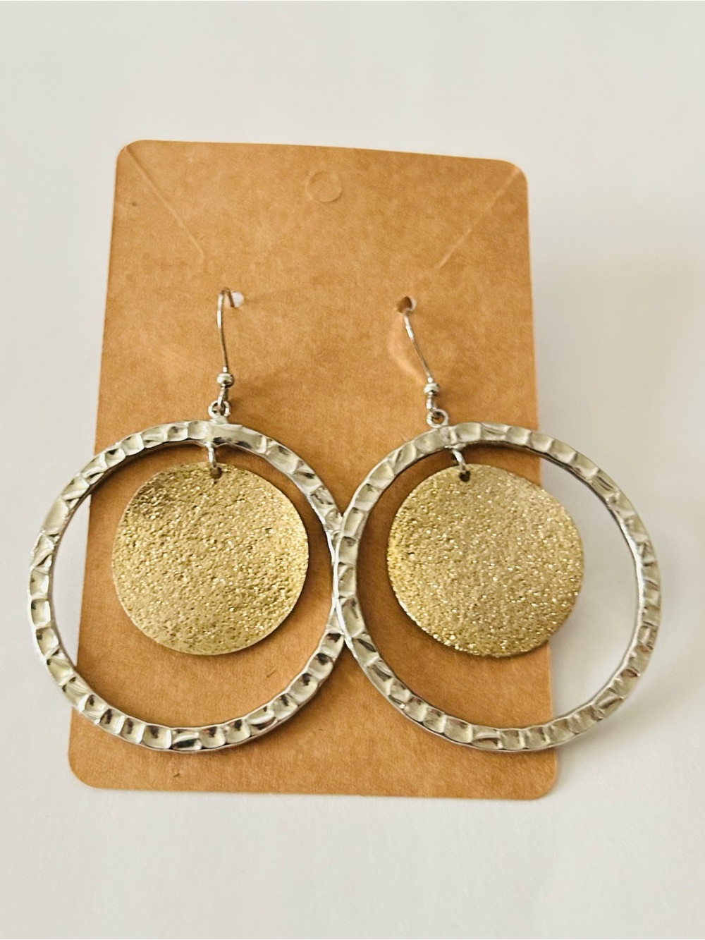 Marjorie Baer Golden Disc Silver Crinkle Earrings